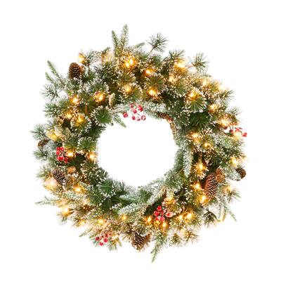 Puleo International 24" Pre-Lit Decorated Christmas Wreath
