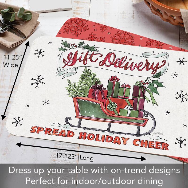 Holiday Delivery 4 Pack Reversible Easy Care Flexible Plastic Placemats Made in The USA BPA Free Easily Wipes Clean