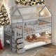 preview thumbnail 1 of 21, Twin over Twin House Bunk Bed With Shelves And Drawers
