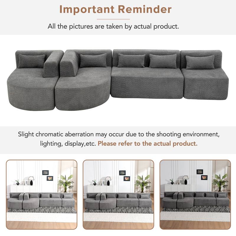 143.7" Polyester Sectional Sofa with 2 Chaise Lounges, Back Pillows