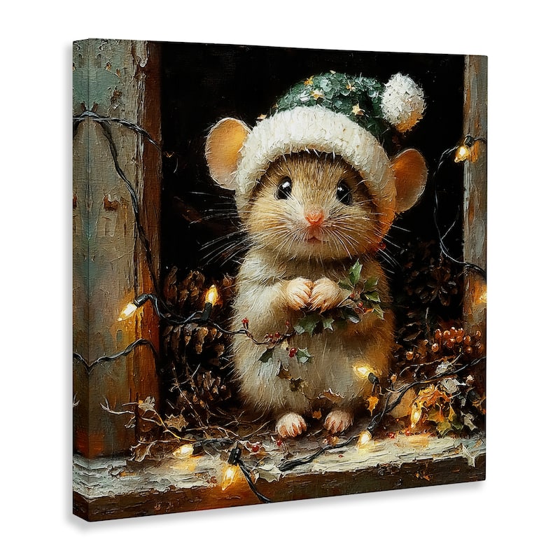 Stupell Barn Mouse with Christmas Lights Canvas Wall Art Design By Riley B