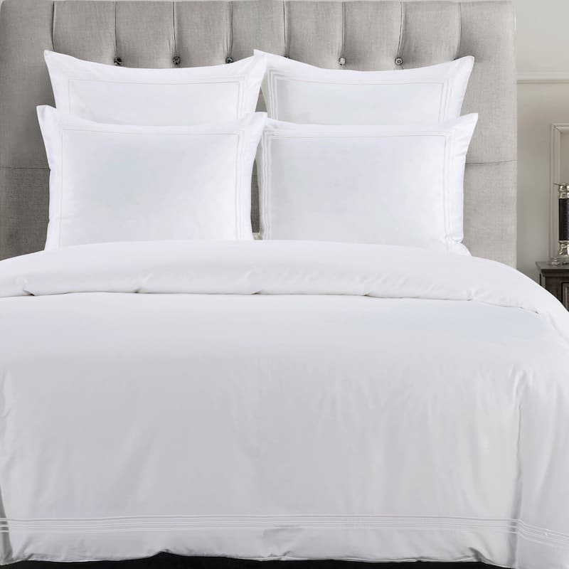 HiEnd Accents 100% Cotton Hotel Luxury Embroidered Border Duvet Cover Set, 3PC - White - King