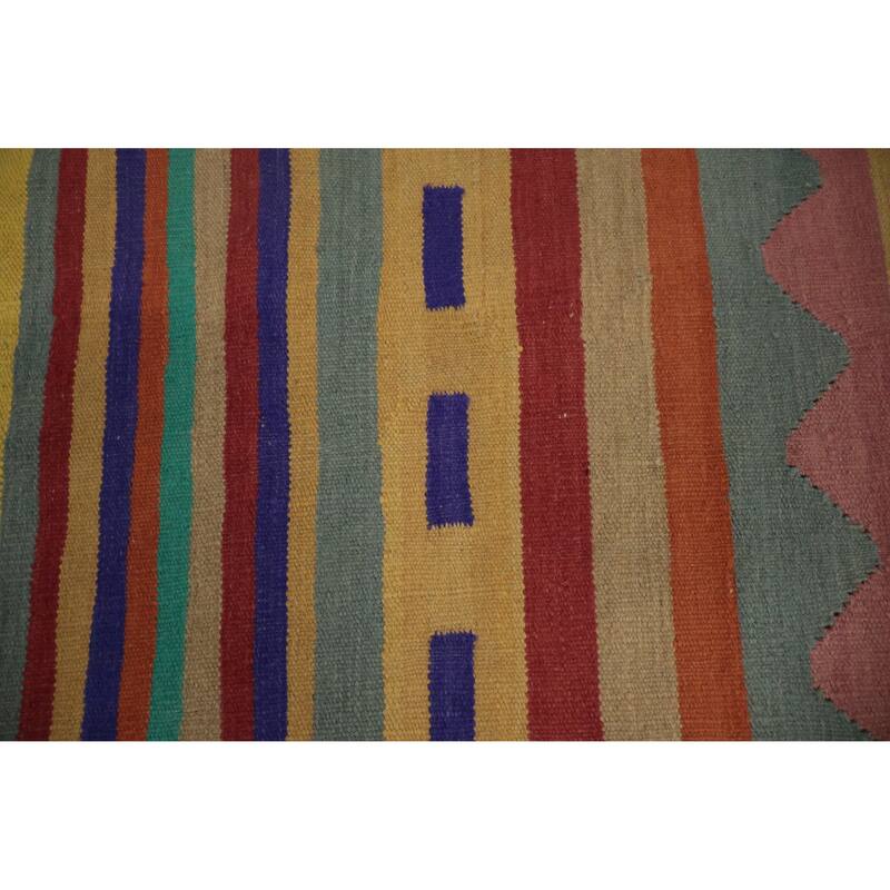 Hand Woven Oriental 100% Wool Carpet Southwestern Tribal Multi-Colored Kilim Area Rug - 9' 7'' X 7' 11''