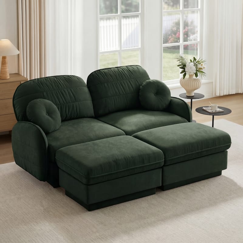 GDFStudio Sylvie Ashworth Chenille Cloud U-Shaped Loveseat Sofa with Movable Ottomans, Deep Seat