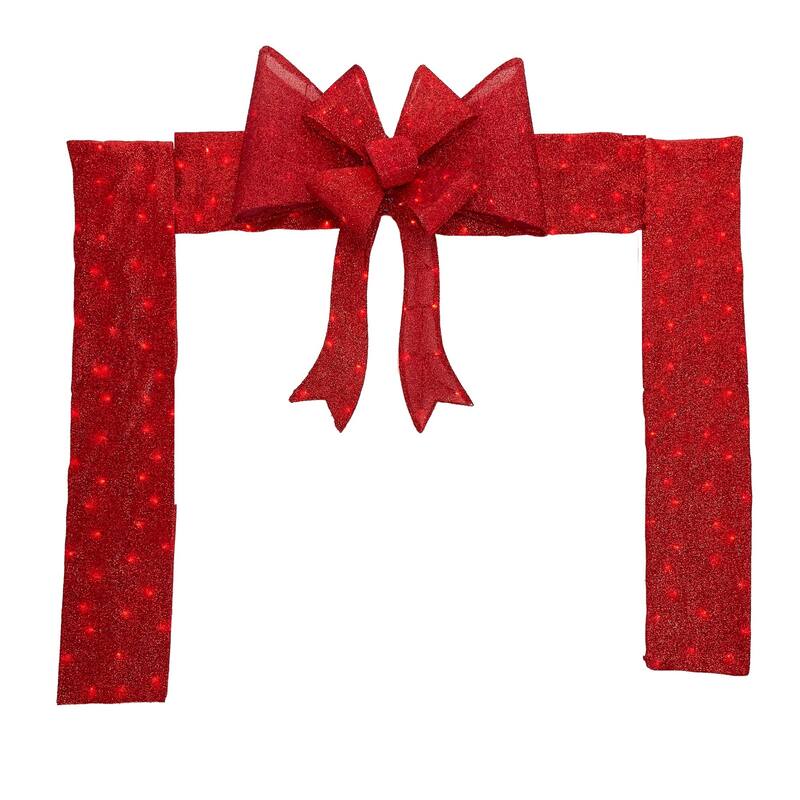 8' Red LED Lighted Christmas Doorway Arch Decoration with Bow - 8"