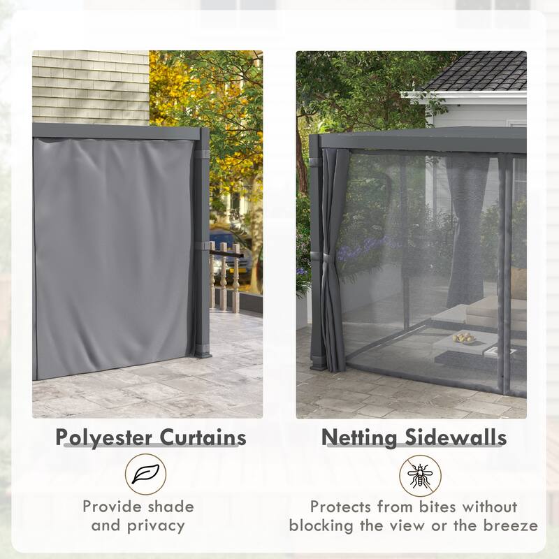Outsunny 13' x 10' Outdoor Retractable Pergola with Sun Shade Aluminum Louvered Top, Pergola with Canopy, Curtains, and Netting