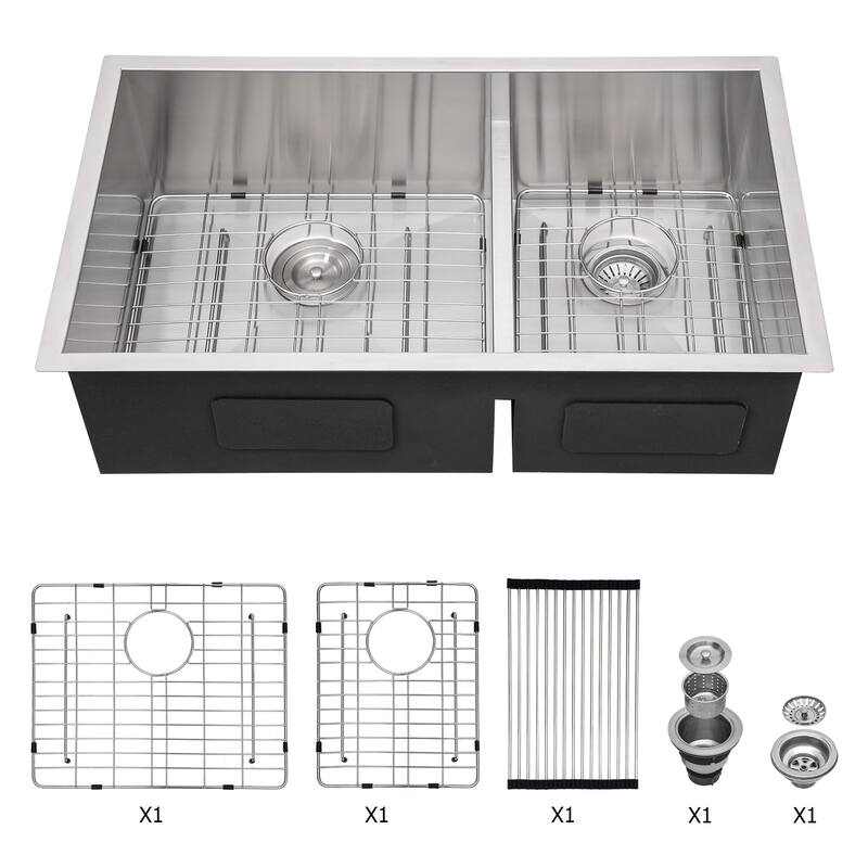 Undermount Double Bowl(60/40) Kitchen Sink 16 Gauge with Two 10" Deep Basin