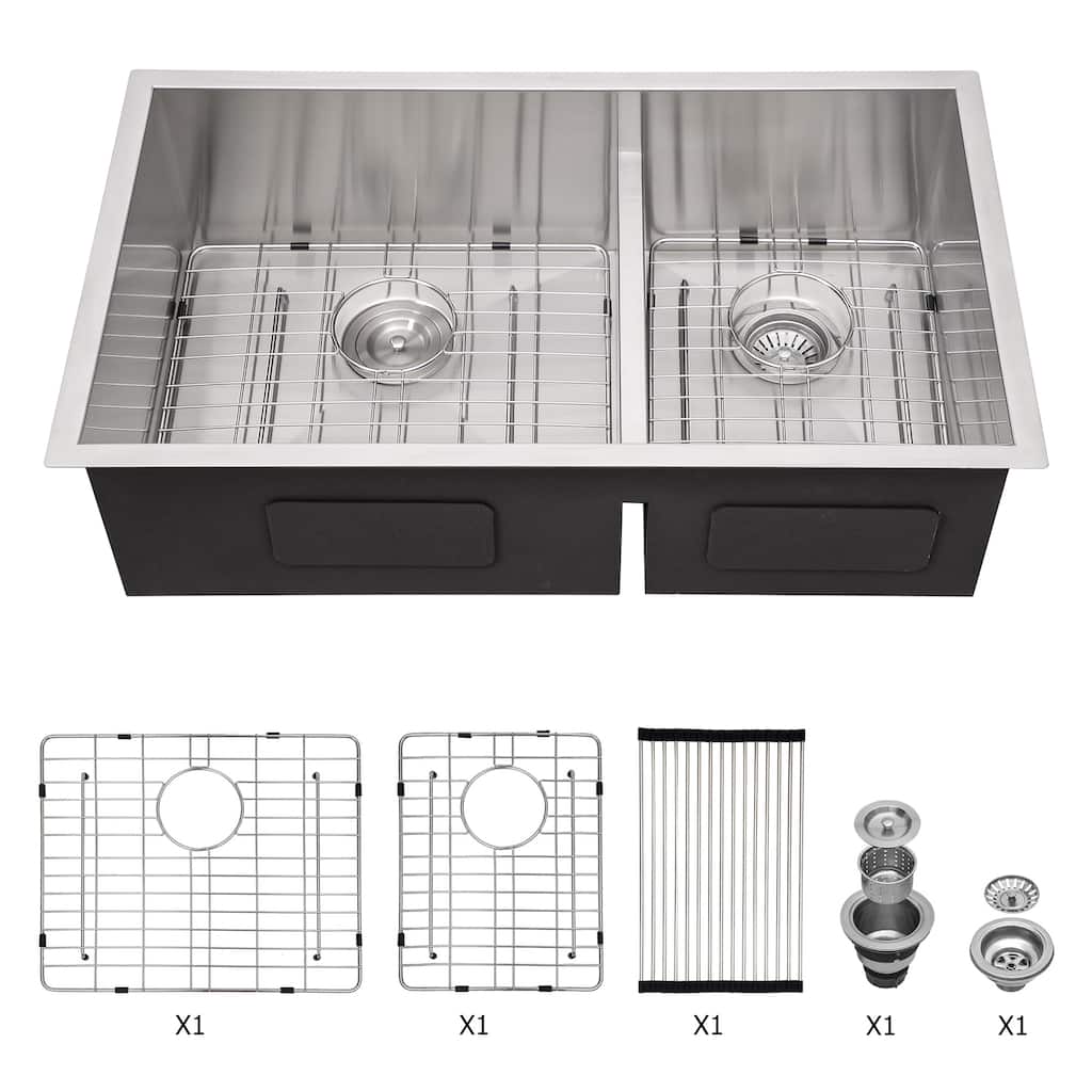 Undermount Double Bowl(60/40) Kitchen Sink 16 Gauge with Two 10" Deep Basin