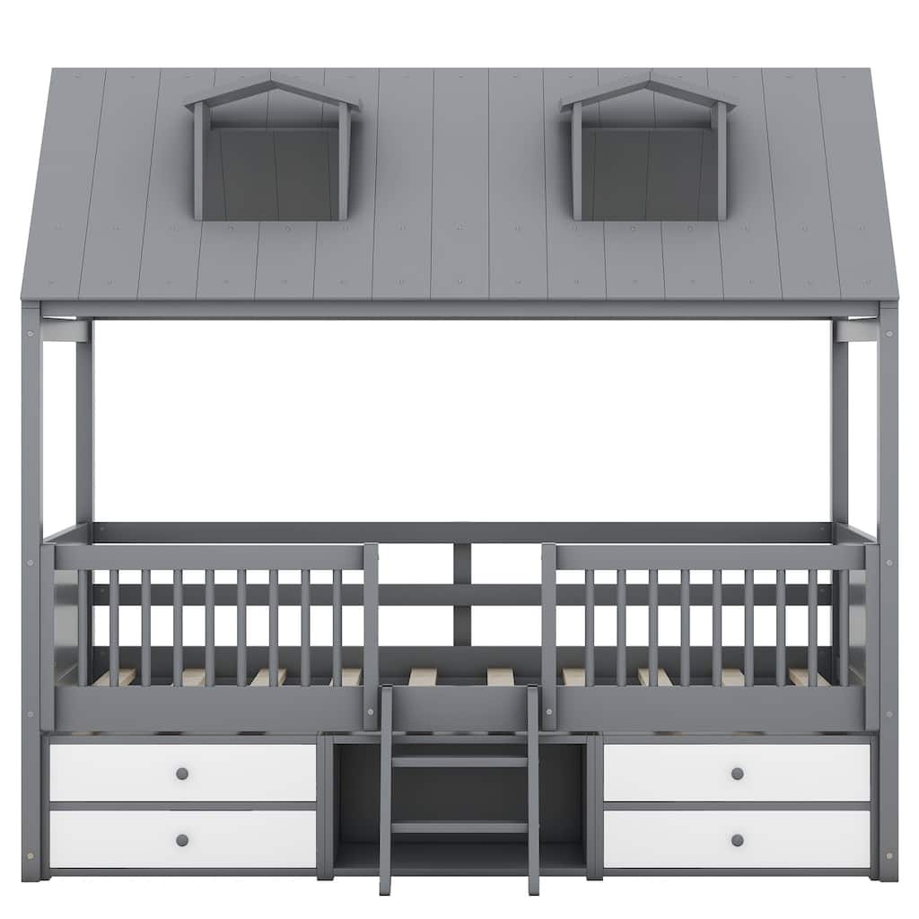 Twin Size Safety Kids Bed House Bed with Skylights