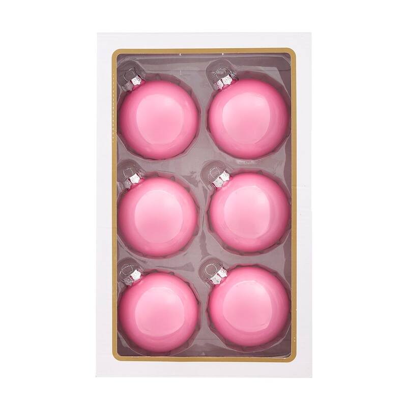 Kurt Adler 80MM Glass Pearlized Pink Ball Ornaments