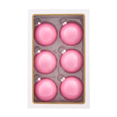Kurt Adler 80MM Glass Pearlized Pink Ball Ornaments