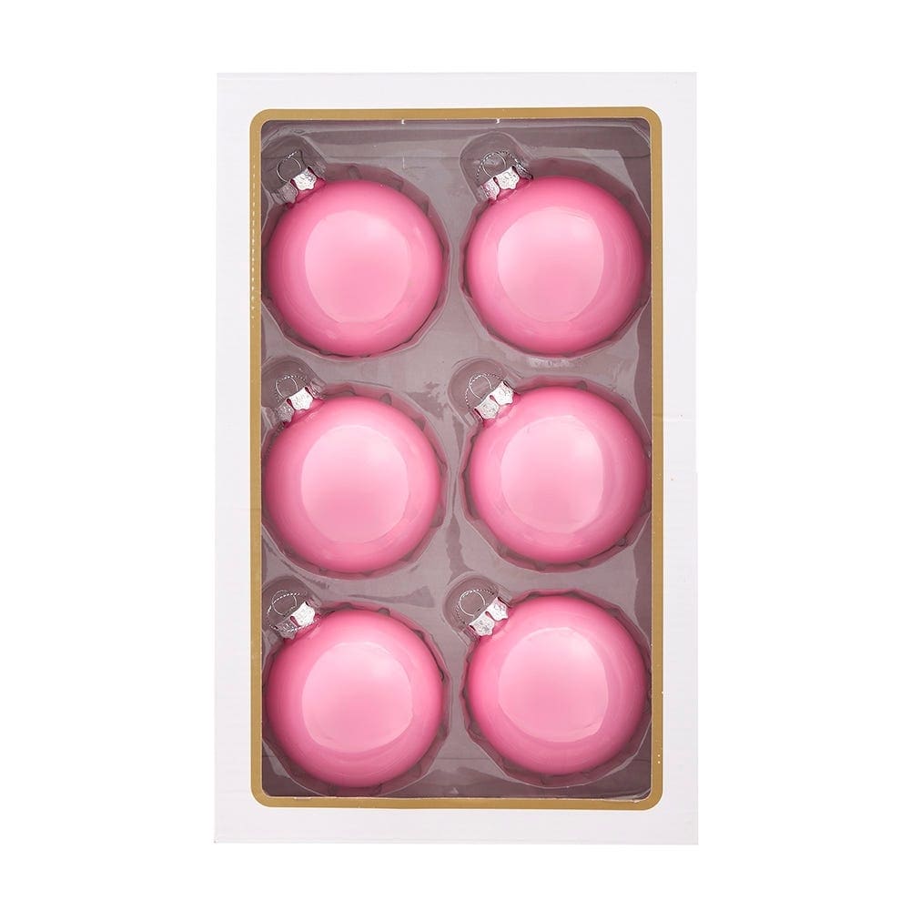 Kurt Adler 80MM Glass Pearlized Pink Ball Ornaments