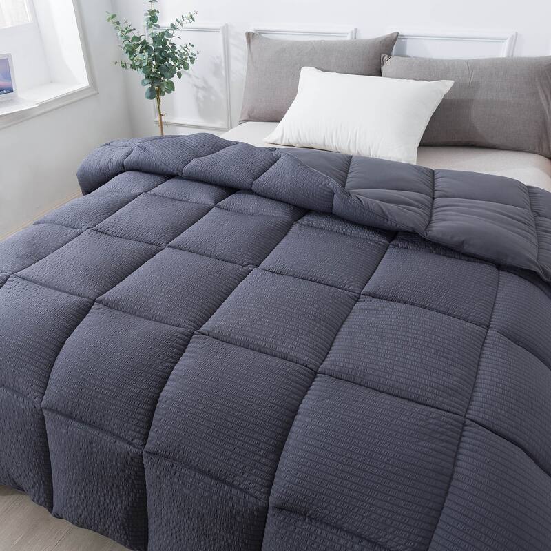 KASENTEX Winter Warmth Quilted Comforter, Cozy Soft Seersucker Textured, Down Alternative Fill