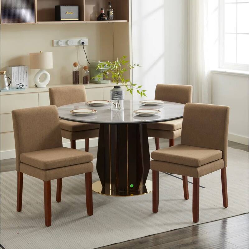Set of 2 Upholstered Dining Chairs Modern Sidechair Performance Fabric High Back Armlesschair for Diningroom Kitchen - Brown