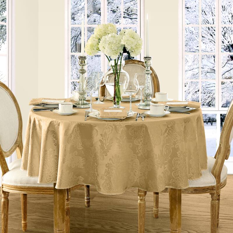 Elrene Barcelona Damask Elegant Fabric Tablecloth - 90" round - Gold