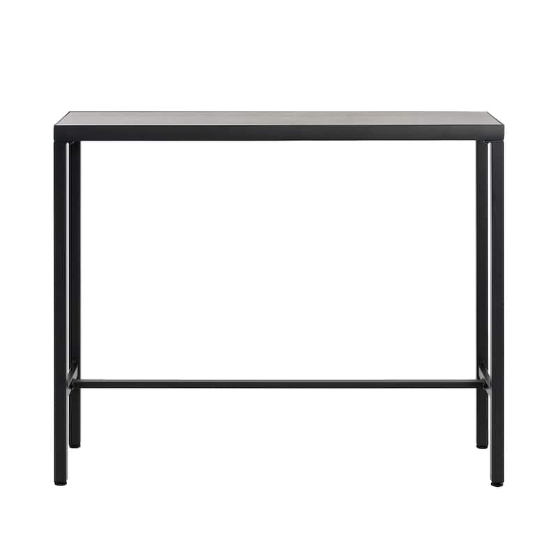 Outdoor Iron Rectangular Bar Table with 3D-Print Tempered Glass Tabletop, Black and Gray