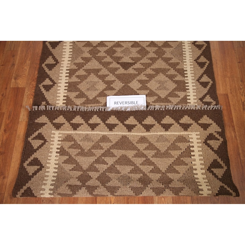 Flat-weave Geometric Kilim Reversible Area Rug Oriental Wool Carpet - 3'0" x 5'2"