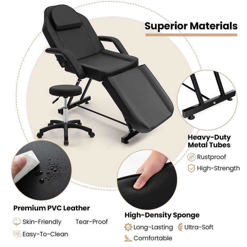 Gymax 73'' Facial Chair with Hydraulic Stool w/Detachable Armrests &