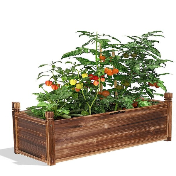 Raised Planter Trough Wood Garden Vegetables Raised Box Outdoor Bed