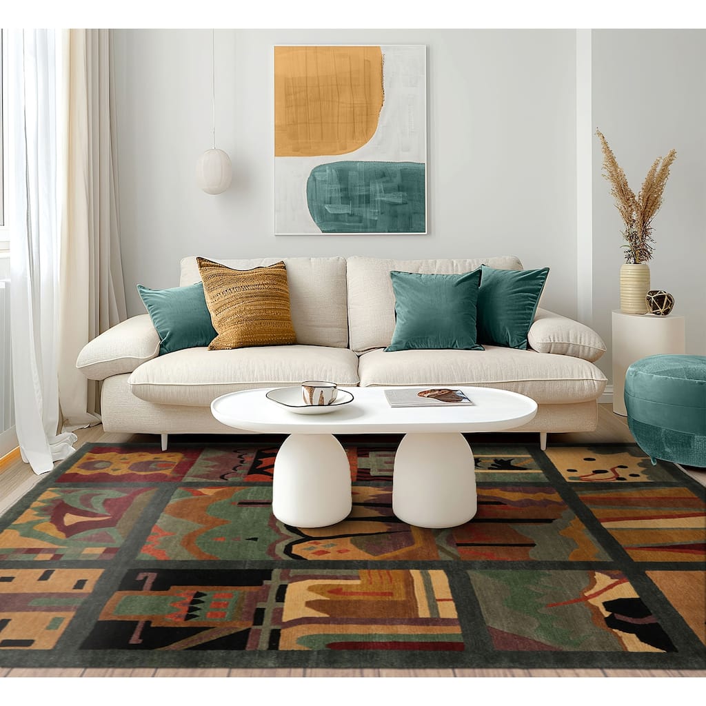 8x9'11'' Hand Knotted Wool Teal Tibetan Plush Pile Tufenkian Wash Rug - 8' x 9' 11''