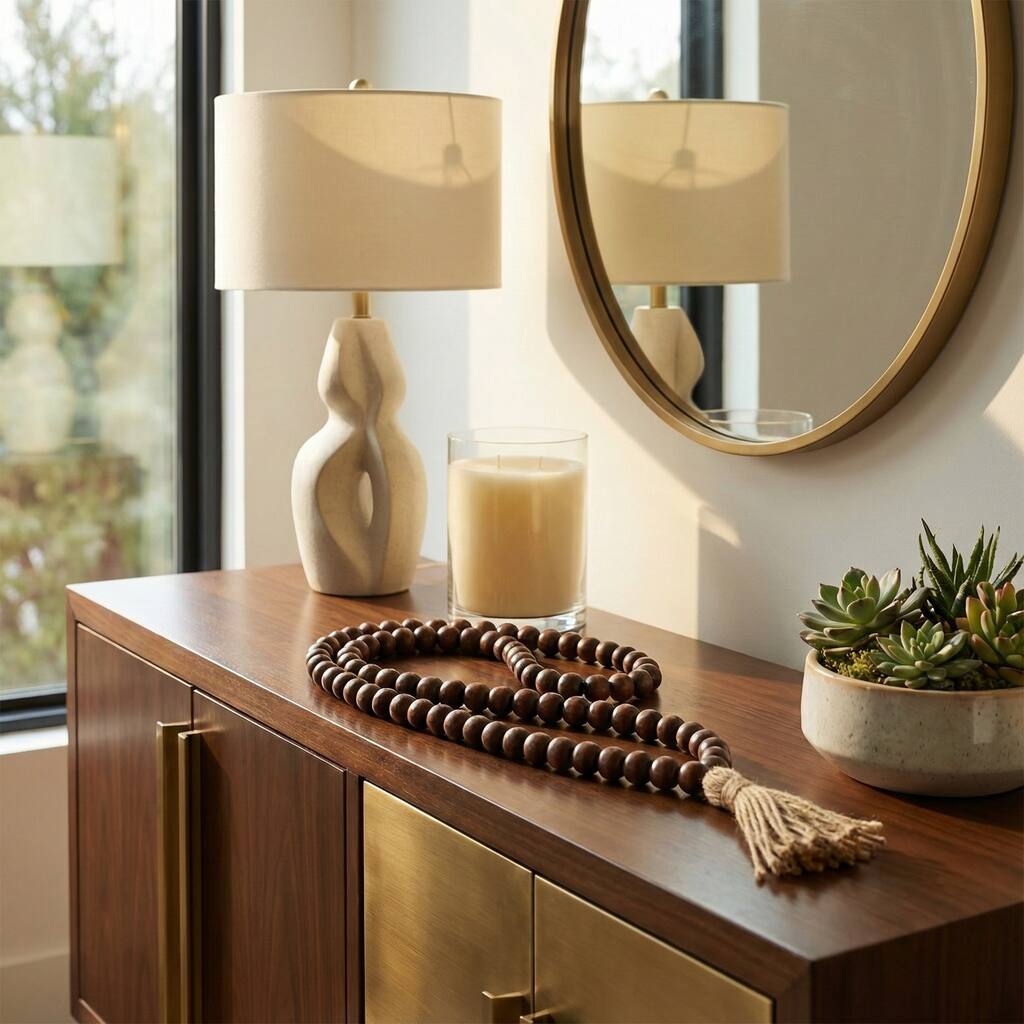 Mango Wood Double Beaded Garland with Tassel