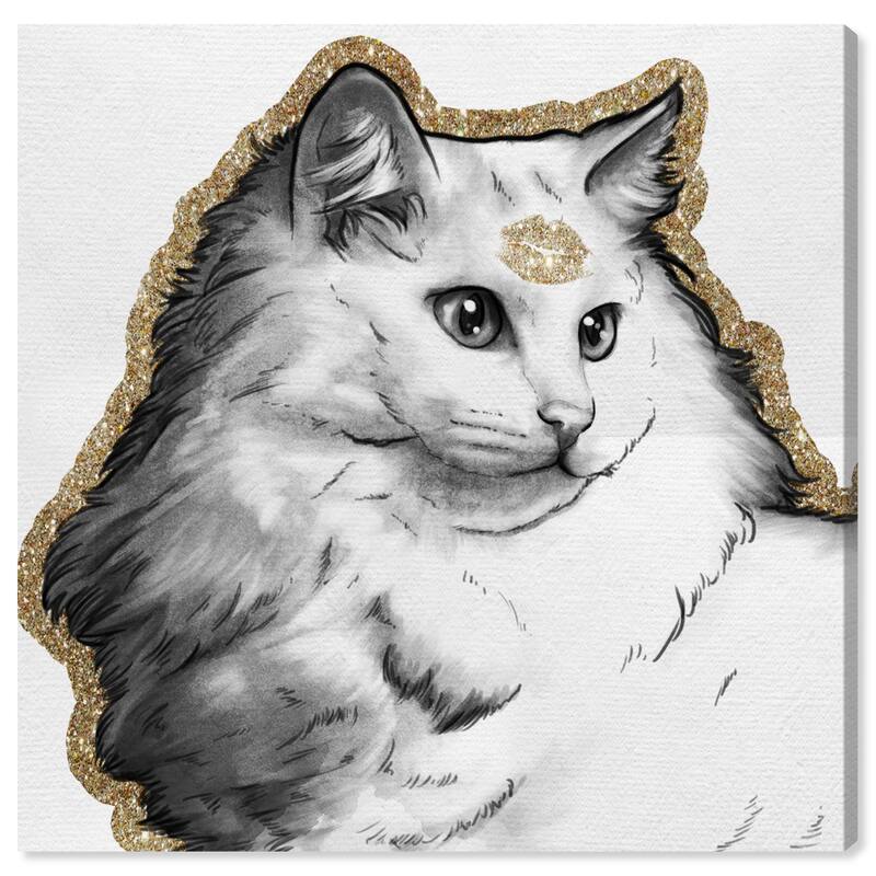 Wynwood Studio Canvas Fashion and Glam Gold Kiss Feline II White and Metallic Gold Glam Wall Art Canvas Print