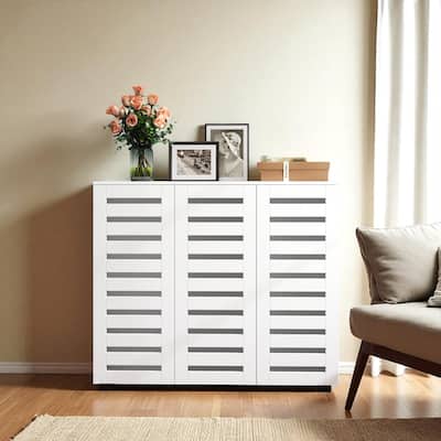 Louvered Shoe Cabinet, 5-Tier Wooden Shoe Storage with Adjustable Shelves, Entryway Hallway Shoe Rack Organizer, 44.9" Wide