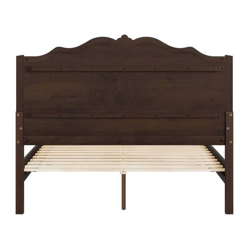 Modern Bed Solid Wood Platform Bed Frame Queen/King Size Bed with Headboard and Wood Slat Support for Bedroom