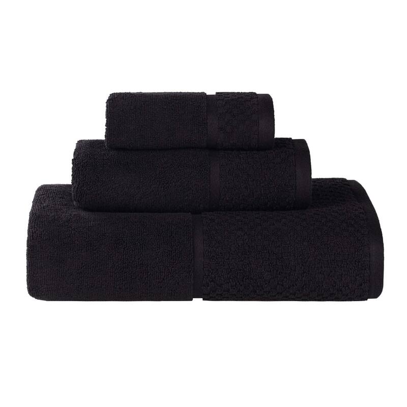 Superior Lodie Cotton Plush Absorbent Jacquard Solid 3 Piece Towel Set