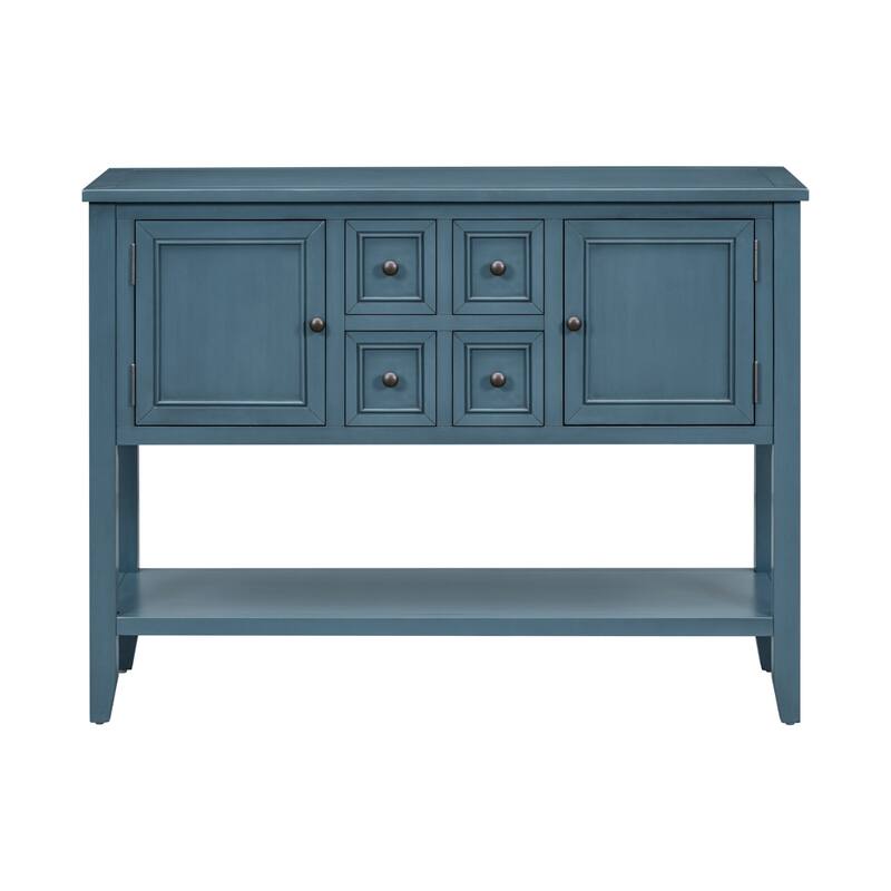 Storage Vintage Console Table with Four Small Drawers and Bottom Shelf for Living Rooms, Entrances and Kitchens