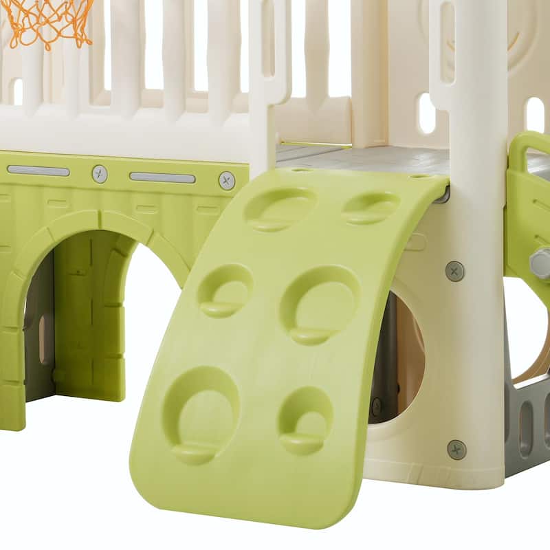 8-in-1 Toddler Climber and Slide Set - Freestanding Kids Slide Playset with Basketball Hoop and More