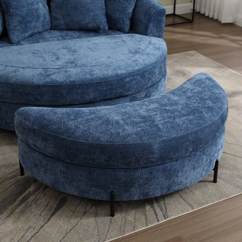Modern Sofa Chair Round Accent Barrel Chair With 5 Pillows and Storage Ottoman