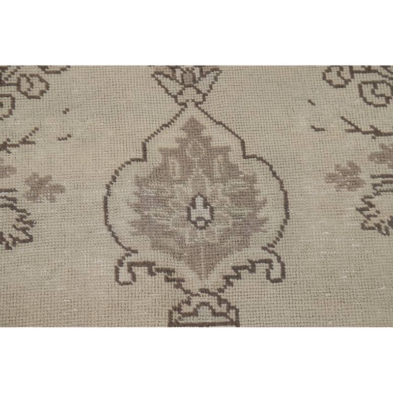 Beige Distressed Tabriz Vintage Persian Rug Hand-Knotted Wool Carpet - 6'9" x 9'6"