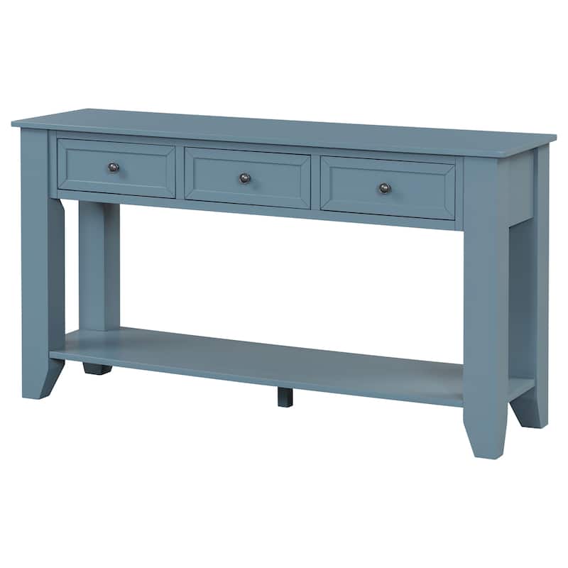 55.4" Modern Entryway Console Table With Three Storage Drawers,Sideboard With Poplar Legs And Metal Handles,Narrow Sofa Table