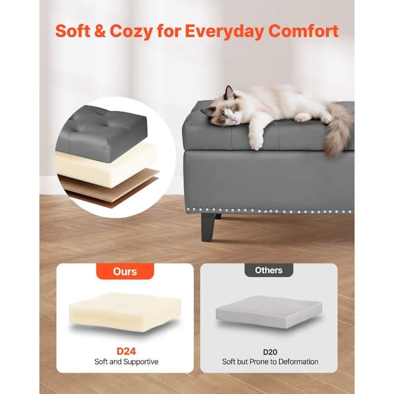 Modern PU Leather Storage Ottoman Bench with Spacious Hidden Storage and Comfortable Cushion - 51.37”L x 16.33”W x 17.33”H