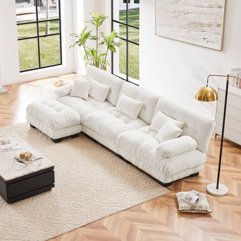 Modern Chenille Fabric Cloud Sectional Sofa Couch with Ottoman
