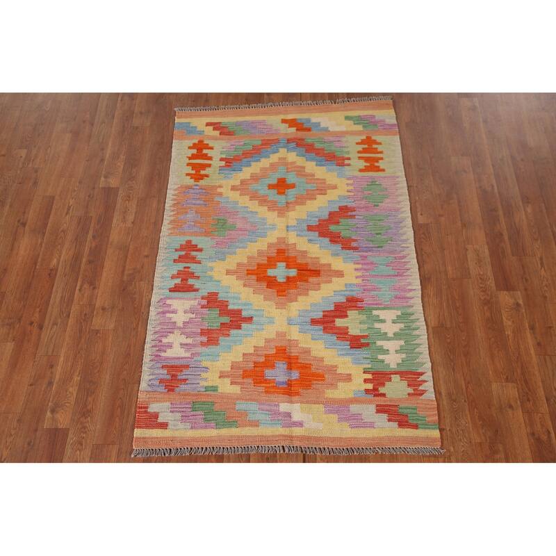 Southwestern Kilim Oriental Accent Rug Hand-Woven Wool Carpet - 3'2"x 5'0"