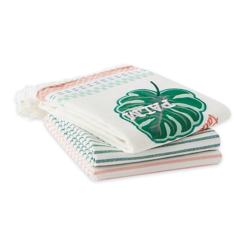 DII Island Tropics Pineapple Embellished Dishtowels Set/3