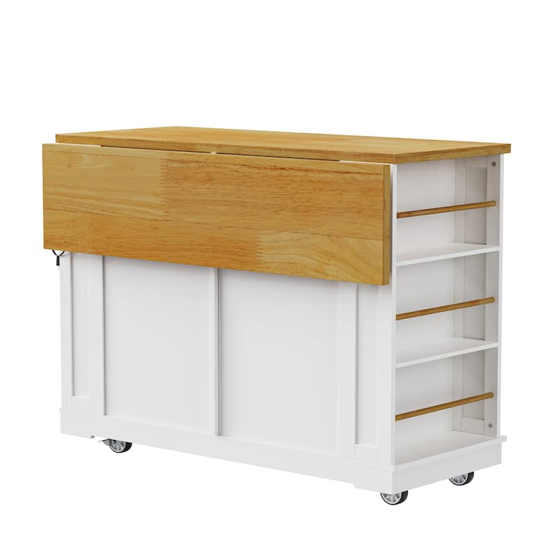 Kitchen Island Cart with Drop Leaf Rolling Kitchen Storage Cart on 5 Wheels with Drawers, Mobile Island Table for Kitchen