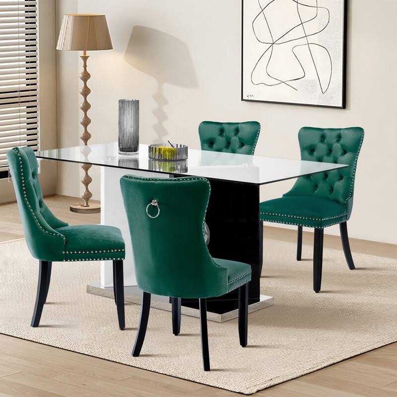 Solid Wood Velvet Upholstered Dining Chair Set of 2