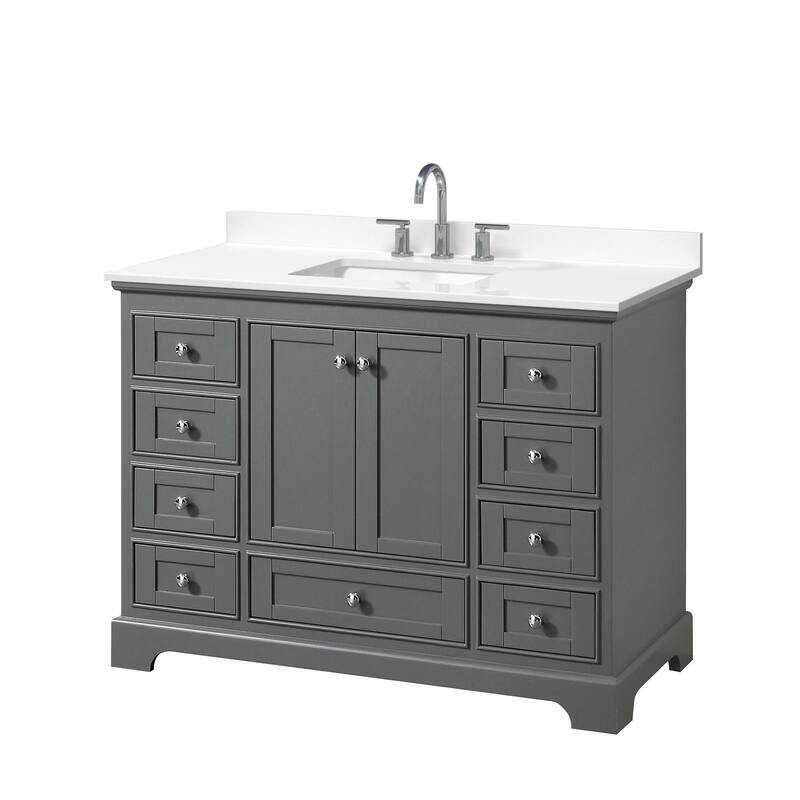 Wyndham Collection WCS202048S-QTZ-US3MXX Deborah 48" Free Standing - Dark Gray / White Quartz Top / Polished Chrome