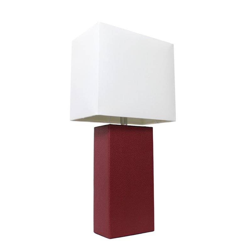 Leather Table Lamp with White Fabric Shade - Without Bulb - Red
