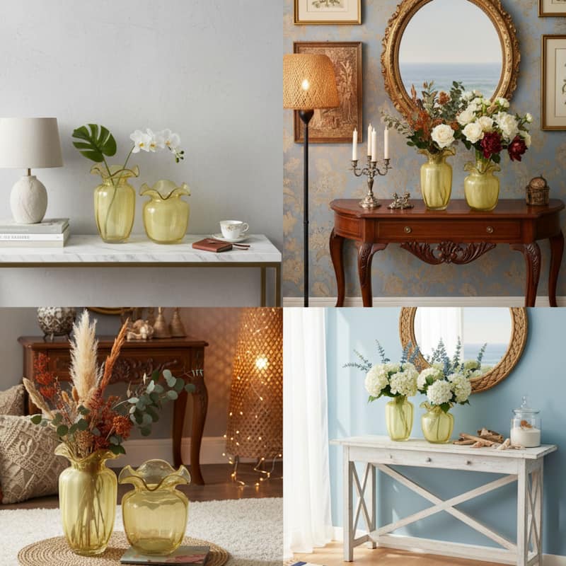 Fleurine Set of 2 Fluted Blooming Decorative Glass Flower Table Vases