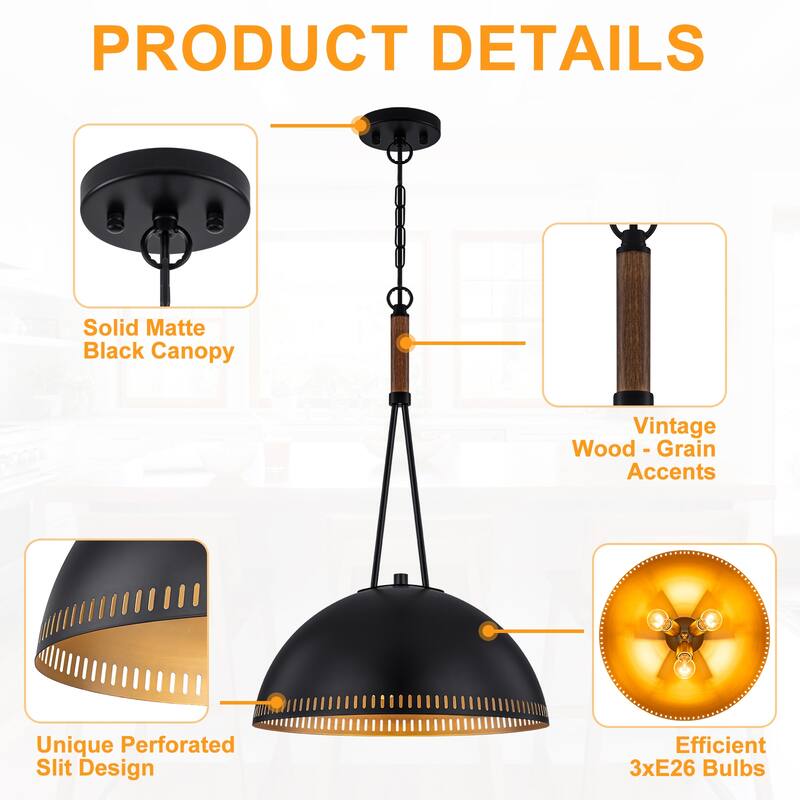 Modern Dome Pendant Light with Gold Interior Kitchen Lamp - Dia.16-in