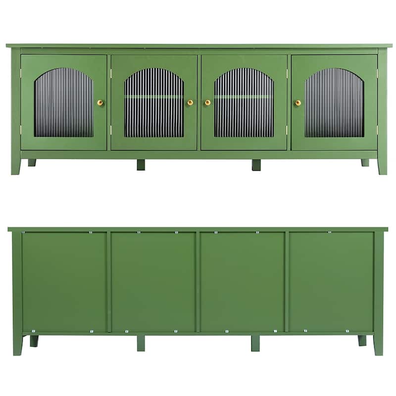 70.8"Modern Wood Large TV Stand Cabinet with 4 Doors, Glass Doors - 70.87L x 17.72W x 24.02Hinches
