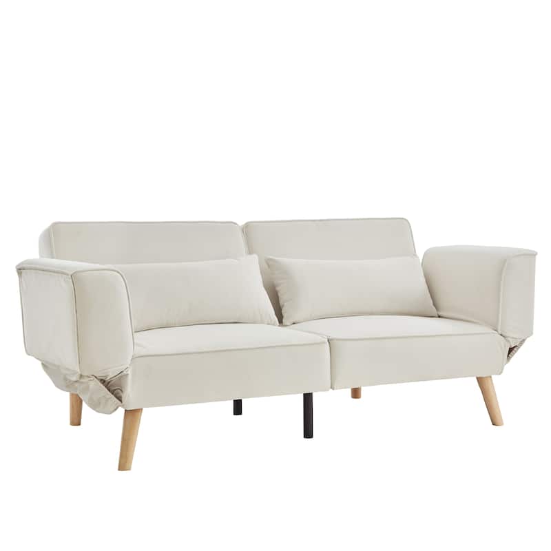 Futon Sleeper Sofa Bed Velvet Recliner Sofa Loveseat Couch with Adjustable Armrests, Splitback Recline and Pillows