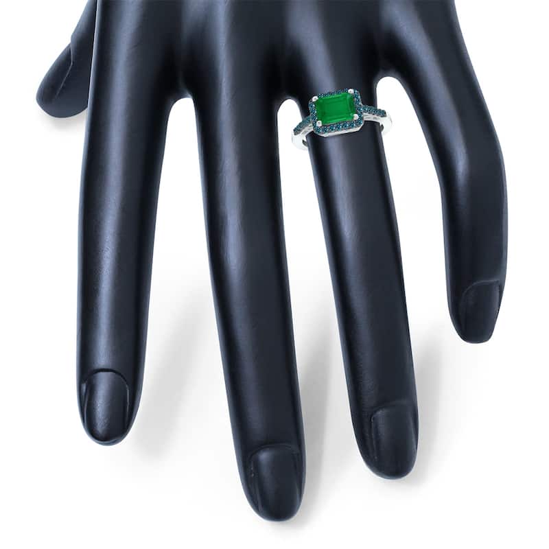 Marquee Jewels 2 1/2 Carat Emerald Cut Emerald and 1/3 CTW Blue Diamond Ring in 10K White Gold
