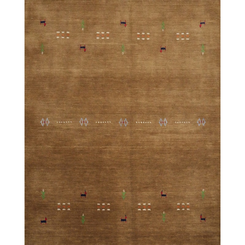 Hand Knotted Oriental 100% Wool Carpet Tribal Animal Pictorial Brown Gabbeh Area Rug - 4' 11'' X 5' 0''