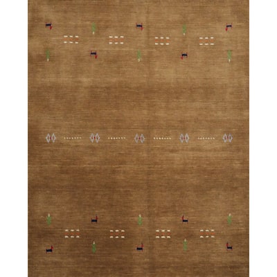 Hand Knotted Oriental 100% Wool Carpet Tribal Animal Pictorial Brown Gabbeh Area Rug - 4' 11'' X 5' 0''