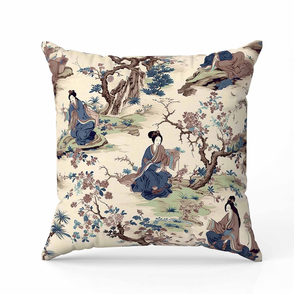 Imperial Palace Garden Indoor/Outdoor Reversible Throw Pillow Blue and Brown